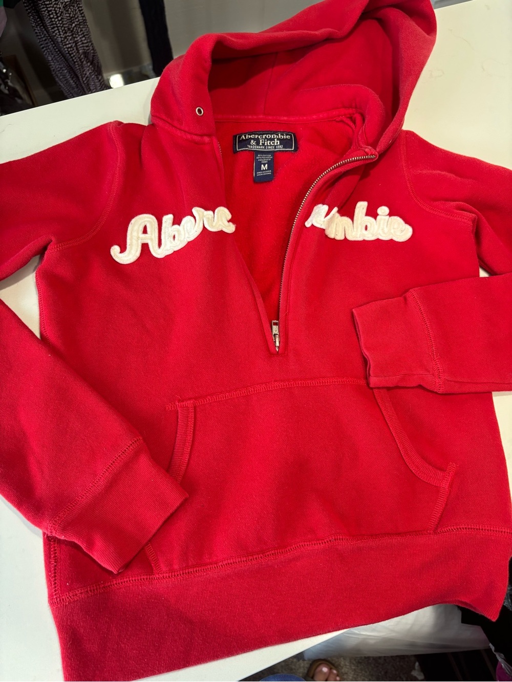Abercrombie & Fitch Red Hooded Half-Zip Pullover Sweatshirt